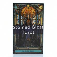 彩色玻璃塔罗牌套装，78张卡片，新艺术风格，灵性占卜神谕卡，算命牌，复古美学塔罗牌，适合初学者和进阶读者，送给塔罗爱好者的独特礼物 - 白色 - 查看 2