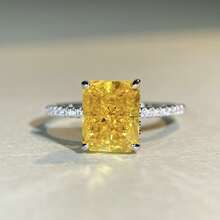 S925 Sterling Silver Yellow Diamond Ring For Women, Ice-Cut Brilliant Cut 8A  Ring, Wedding Ring For Parties - Yellow Diamond - CBJZ106 - Xem 3