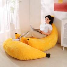 Banana Bean Bag Chair With Ottoman, Floor Sofa Bed With Footrest, Comfy Convertible Lounger Teens & Adults, Plush Couch Bedroom, Living Room Or Dorm,-Yellow - 黃色 - 查看 7