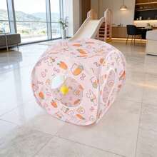 1Pc Cute Carrot Rabbit Print Collapsible Cat Tunnel Interactive Play Tube With Peek Holes And Hanging Ball Foldable Pet Hideaway For Cats Rabbits And Small Pets - Multicolor - View 16