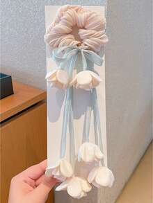 1pc Tulip Ribbon Hair Scrunchie With Bowknot, Suitable For Teenage Girls - Multicolor - View 5