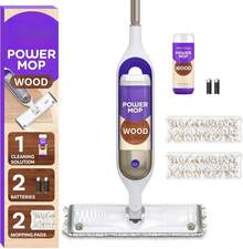 Power Mop Wood, Hardwood Floor Cleaner Mopping Home, Bathroom, Kitchen, All Purpose Multi-Surface Cleaning Set Includes PowerMop Wood, 2 Pads, 1 QuickDry Lemon Solution, & 2 Batteries - 1 - Xem 6