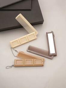 Milk Tea Color Cartoon Folding Comb With Mirror, Made Of ABS Material, Convenient For Students, Gatherings And Travel, Also A Perfect Holiday Gift,Festival,Birthday - Multicolor - View 2