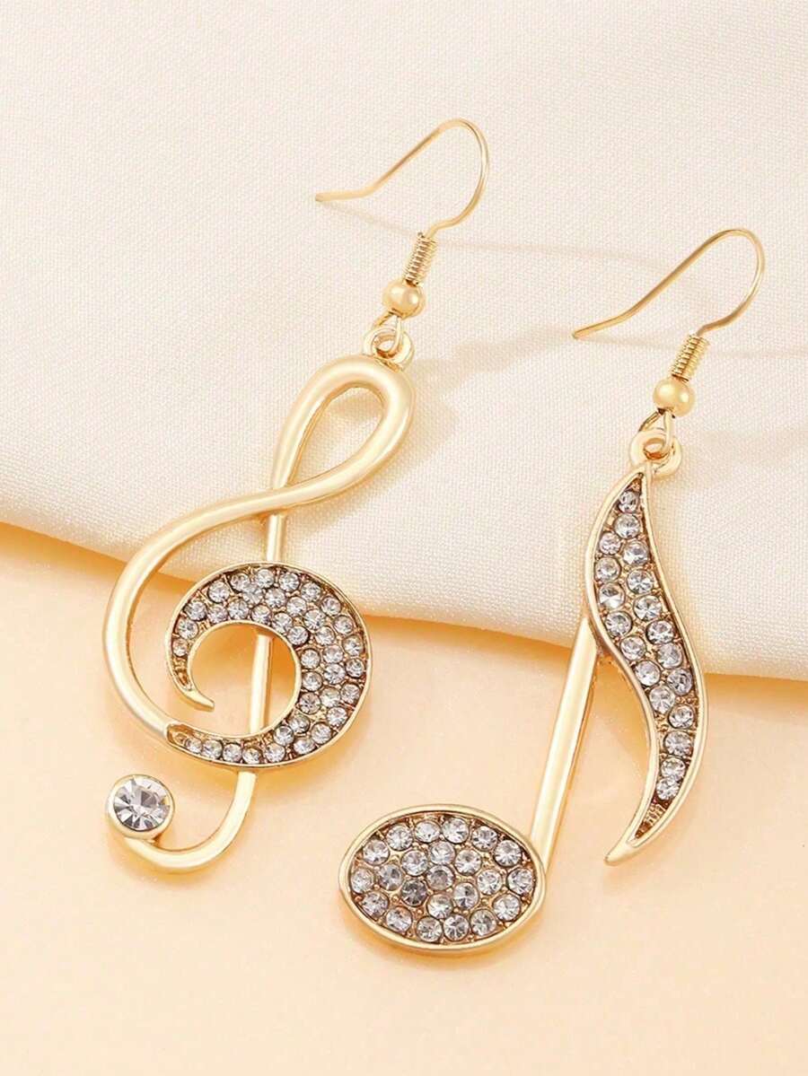 Exquisite Gold Color Music Note Design With Shining Rhinestone Women's Earrings - Ideal Gift For Festival Or Music Lovers Valentines,Mom,Mother,Mother's Day,Gift - Vàng - Xem 1