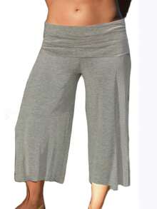 Women Casual Fold Over Loose Fit Capri Pant Leg Cropped Flowy Cotton Gaucho Pants Comfy Casual Yoga Coluttes Pajama Bottom Soft Comfortable Cropped Trouser Lounge Sleepwear Bottoms - J12467-灰色 - 查看 2