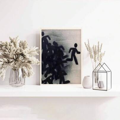 1 tranh trang trí "Thoát khỏi đám đông: Tư duy của người hướng nội", phong cách tối giản, hình người chạy bộ phản kháng xu hướng chính thống, tranh truyền cảm hứng, tranh in độ phân giải cao, chủ nghĩa tối giản hiện đại, trang trí thẩm mỹ cho nhà ở/văn phòng/nhà khách, không khung.