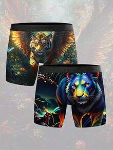 Bộ 2 quần boxer nam in hình hổ có cánh và hổ neon, đồ lót thoải mái phong cách đường phố, thích hợp làm quà tặng kỷ niệm, ngày Valentine, sinh nhật, đám cưới, quà tặng cho bạn bè, bạn trai, chồng. - Nhiều màu - Xem 2