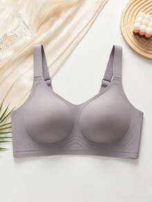 1pc Women's Seamless Wireless Bra - Solid Color, Ultra Soft & Comfortable Casual Underwear, Minimalist Design - Coffee Brown - View 5