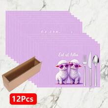 1pc/4pcs/6pcs Linen Placemat With Sheep Pattern Print, Eid Al-Adha Decor, Eid Al-Adha Gift, Suitable For Dining Table, All Season Decoration, Modern Washable Tabletop Mat, Room Decor, Placemats, Coasters, Kitchen Dining Mat, Indoor Outdoor Party Decor, Home Decor, Ideal Gift - Multicolor - View 15