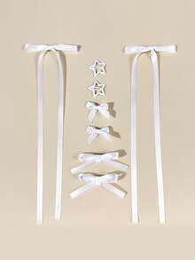 8pcs/Set Ribbon Hair Clips Bow Barrettes Versatile Side Hairpins Set - Multicolor - View 9