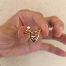 VKHK 1 chiếc nhẫn tinh tế bằng thép không gỉ mạ vàng 18K, đính đá Zirconia sáng bóng, thích hợp cho nữ giới đeo hàng ngày, trong dịp cưới và làm quà tặng. - Nhiều màu - Xem 1