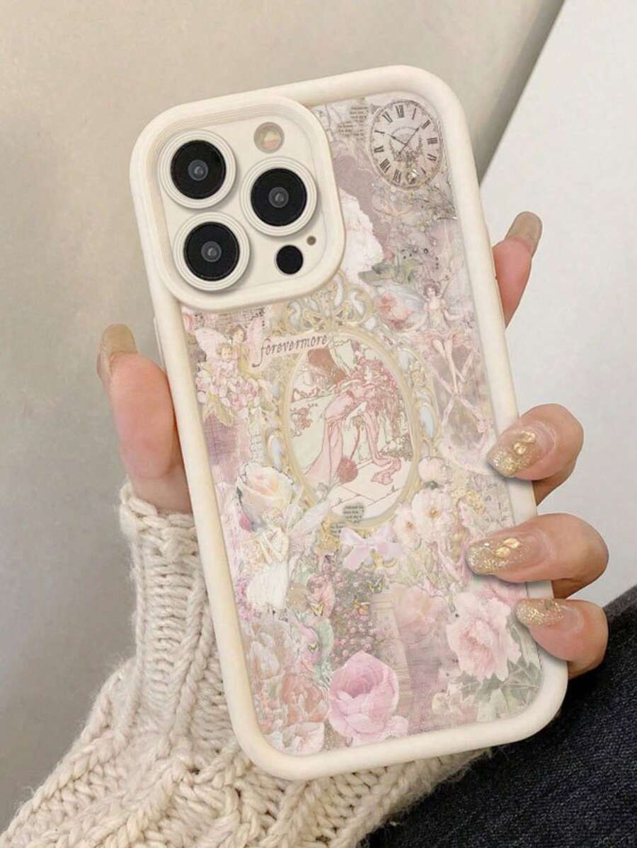 1 pieza Nuevo estuche de teléfono de alta calidad con textura, antiguo y con patrón floral de jardín, compatible con Apple 17/Air/16/11/16P16Plus/16ProMax/16e/15ProMax/13/14/12/XS/XR/7G/8P - Multicolor - Ver 1