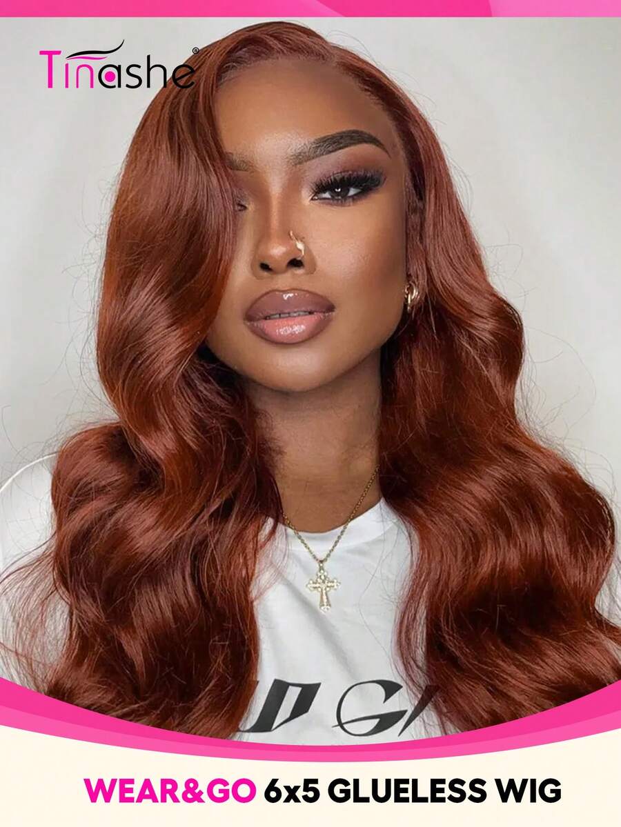 Tinashe 即戴即用免胶预剪6*5蕾丝闭合假发，卷发，红棕色#33，水波纹假发，漂白发结，适合初学者，万圣节服装，女士万圣节美甲，免胶假发，真人发，万圣节角色扮演，仙女发型，婚礼美人鱼黑色假发，美发用品
