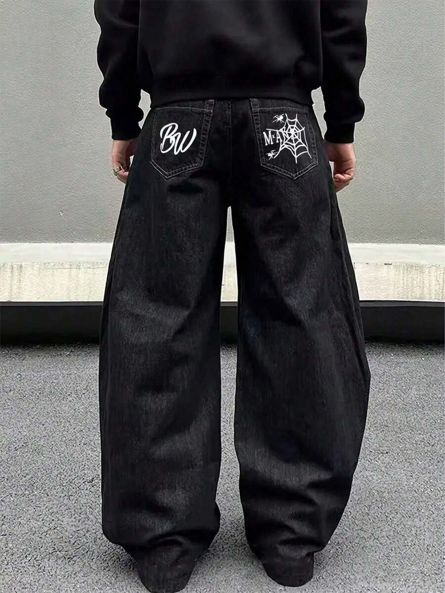 Men's Retro Hip Hop Street Casual Loose Flared Leg Jeans - Black - View 1