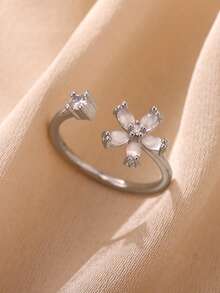 18K Gold Plated Stainless Steel Adjustable Ring With Cute White Agate Flower, Charming Accessory For Party, Vacation, Daily Wear, Gift For Her/Mom/Best Friend - Stainless Steel - View 10