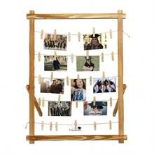 Freestanding Photo Display Board With Clips Stable Tabletop Picture Frame Stand Holds 30+ Photos Graduation Centerpiece Decorations 2026 Wooden Board For Photos Artworks Carbonized - Carbonized Brown - View 4