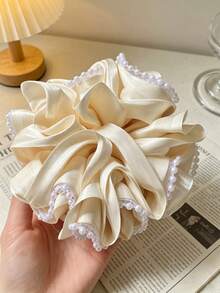 1件优雅米色香槟色薄纱珍珠刺绣发圈，奢华小众发饰 - 彩色 - 查看 4