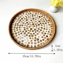 1 pieza Bandeja decorativa hecha a mano de estilo vintage con ratán y conchas, organizador artístico, bandeja para aperitivos, bandeja de té para decoración del hogar - Multicolor - Ver 19