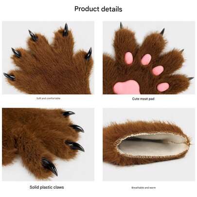 3 đôi găng tay hình bàn chân mèo bằng vải nhung, găng tay cosplay hình bàn chân động vật dễ thương, găng tay lông thú cho lễ hội Halloween, chụp ảnh, phụ kiện dễ thương và vui nhộn.