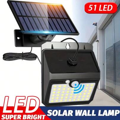 Đèn năng lượng mặt trời cảm biến chuyển động ngoài trời IP65 | Đầu đèn LED 51 bóng có thể tháo rời | Dây nối dài 5 mét | 3 chế độ chiếu sáng | Bền bỉ, thích hợp cho sân vườn/gara/cổng/tường ngoài/khu thương mại | Món quà ý nghĩa cho Ngày của Cha/Ngày của Mẹ