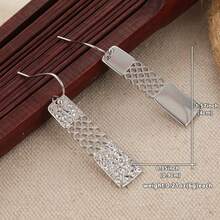 Swinging Earrings With Minimalist Rectangular Pendant Design, Asymmetric Fashion Accessories For Women - Silver - View 6