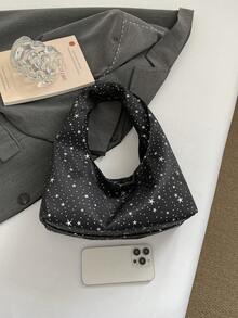 1个黑色春季新款星形图案极简尼龙法棍包，女士单肩腋下包 - 黑色 - 查看 4