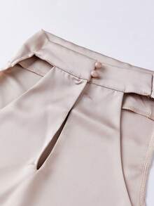 Women's Satin Halter Tank Tops Solid Color Sleeveless Draped High Neckline Vest For Party - Light Grey - View 8