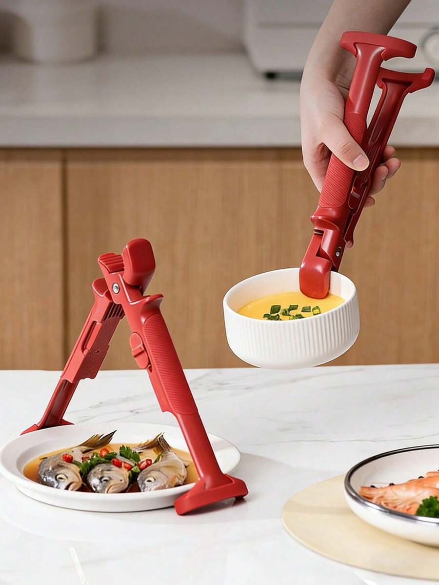 Agarrador de silicona resistente al calor 2 en 1, sujetador de ollas antideslizante para cocinar al vapor, levantar ollas/sartenes, bandejas, apto para horno, estufa, cocina, práctico y versátil - Estilo de clip - Ver 1