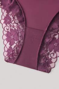 Hourtrue 1 quần lót ren tương phản cho nữ - Màu đỏ tím - Xem 3