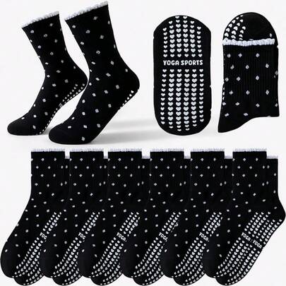 Calcetines de yoga y pilates para mujer, antideslizantes, aptos para todas las estaciones, transpirables, amigables con la piel, resistentes al desgaste. Calcetines de yoga para yoga, danza, fitness, ballet, pilates y deportes al aire libre, con diseño minimalista de lunares y volantes.