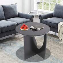 Black Round Side Table, 19.7*19.7in Wood End Table With Geometric Support Legs. 55.12lbs Load Capacity Modern Sofa Table For Living Room Bedroom Office. Easy Clean Easy Assemble Round Coffee Accent Table - Black - View 2