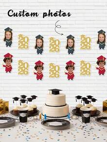 7pcs Custom Class Of 2026 Graduation Banner, Custom Photo,Personalized Graduate Face Banner With Glitter Year, Graduation Banner Party Wall Decor,Custom Graduate Photo Banner, Grad Party Backdrop Decoration - Multicolor - View 2