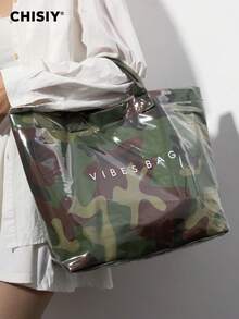 One-Of-A-Kind Fashionable Minimalist Camouflage Pattern Special Material Plastic Elegant Bucket Bag, Versatile And Charming Ladies' Commuter Bag, Suitable For Work, Shopping, Holiday, Travel, Daily Gathering, Gift For Valentine's Day, Autumn/Winter Handbag - Army Green - View 6