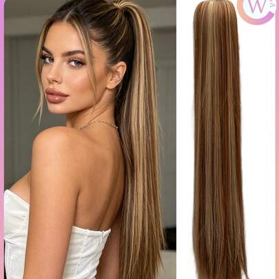 WIGGAGA Ss Style Inspo Woman Vacation Outfits Valentine's Day Summer Outfits Summer Women'S Synthetic Claw Clip Ponytail Extension, Medium Long Straight Hair, Easy To Wear, Natural Look, Daily Use Hair Accessory