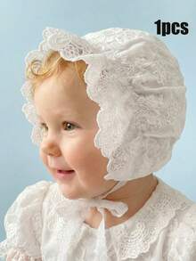 1pc Lace Trim Cute Princess Style Bucket Hat, Embroidered Princess Hat For Outing - White - View 2