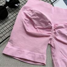 女士高腰无缝瑜伽短裤 - 弹力提臀，适合跑步、健身和户外活动 | 时尚外观 | 弹力面料 粉色夏季 - 粉色 - 查看 4