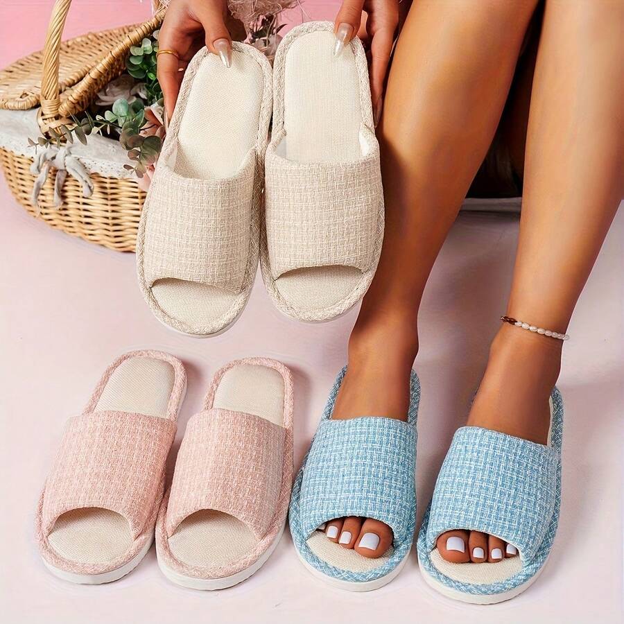 Dép đi trong nhà bằng vải lanh mùa xuân & hè, đế mềm, chống trơn trượt, thoáng khí, dép đi trong nhà dành cho các cặp đôi. - Dép nữ - Xem 1