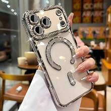 Ốp lưng điện thoại trong suốt đính kim cương lấp lánh, tương thích với iPhone 17 Pro Max 16 15 14 13 12 11 Pro 14 Plus 17 E, hỗ trợ sạc không dây từ tính, có viền bảo vệ. - Bạc - Xem 9