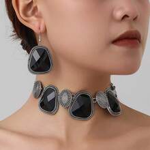 Fashionable Tortoiseshell Pattern Jewelry Set - Asymmetrical Shaped Earrings And Matching Necklace, Suitable For Party And Daily Wear - Geometric Shapes - View 5