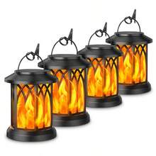 Solar Lantern Outdoor Lights, Upgraded Flickering Flame Solar Lanterns Lights Outdoor Waterproof, Hanging Lantern Decorative, Solar Powered Lanterns For Yard Patio Path Tree Garden Decor - Solar Lantern (Black) - 查看 8