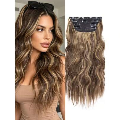 多色夹式接发，黑色夹子，24英寸长直发接发，女士全头合成接发片