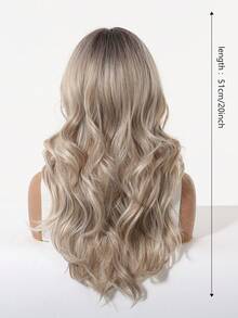 20英寸深棕色带银色挑染长波浪假发，带刘海，女士合成纤维材质，耐热，适合日常、办公、派对、万圣节、圣诞节、感恩节、婚礼、舞会、约会、生日、度假等场合，逼真自然，佩戴舒适。 - 米色 - 查看 6