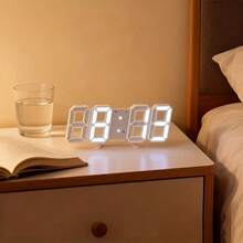 1pc Premium 3D Clock, LED Bedroom Digital Alarm Clock With Date & Temperature Display, 24-Hour Display, 3D LED Night Light, Clear, Modern Minimalist Design, Suitable For Kitchen/Bedroom/USB Powered Digital Clock - 白色 - 查看 3