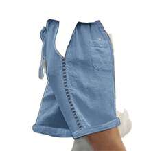 Women's 5-Point Trousers In Openwork Lace And Patchwork, Casual, For Spring And Summer - Khaki - View 6