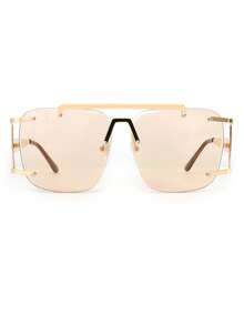 1pc Elegant Square Fashion Glasses, Retro Personalized Frameless Double-Bridge Women's Glasses, Suitable For Women's Daily Outfits, Travel, Beach, Music Festivals In Autumn/Winter - Champagne Slices - View 5