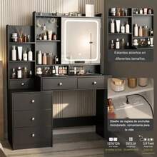 Makeup Table With Mirror And LED Lights, For Bedroom, Makeup Vanity With Power Plug, Dressing Table With Drawers For Bedroom - Black - View 6
