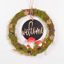1pc Spring/Summer Rustic Faux Succulent Wreath With Welcome Sign, Farmhouse Home Front Door Wall Garden Decor - Wreath - View 13