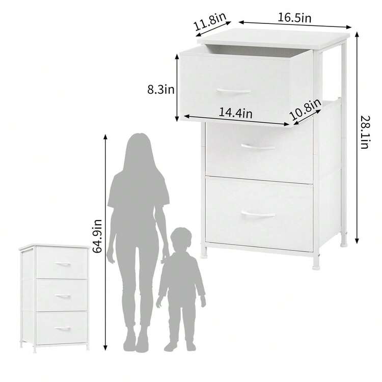 Organizador de almacenamiento multifuncional, elegante armario de 3 cajones con contenedores de tela extraíbles para dormitorio, sala de estar, armario, entrada, pasillo, lavandería - Blanco - Añade 2