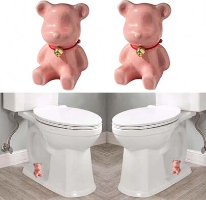 2 Pcs Ceramic Bear Toilet Floor Bolt Caps,Cute Animal Toilet Bowl Screw Covers,Toilet Bolt Figurine,Toilet Bowl Cap Covers,Decorative Bathroom Toilet Bolt Easy Installation (Pink)