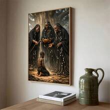 1pc/Set Mystical African Ritual Canvas Wall Art, African Three Elders & Child With Sacred Bowl For Cultural Home & Study Decor, African Cultural Art For History Buffs & Home Decoration, Perfect Gift For Culture Lovers​, Canvas Poster Prints, Canvas, Without Frame - Retro - View 7